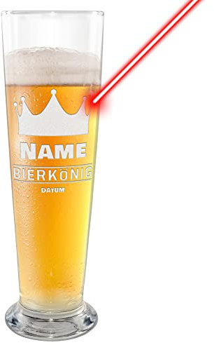 PR Print Royal Bier-Glas selbst gestalten - mit Name & Datum gravieren - Bierkönig - Geschenk für Freunde, Biertrinker, Geburtstag, Vatertag, Weihnachten, 500 ml I Gravur