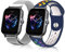 LanQii 2 Pezzi 20mm Cinturino per Amazfit Active 2/Active/Bip 3/Bip 3 Pro/Bip/Bip S, Silicone + Metallica Cinturino per Amazfit GTR Mini/GTR 42mm/GTS 4/GTS 4 Mini/3/2 Mini/2 - Argento+Blu