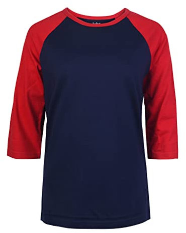 Cottonbell Damen Baseball Viertelärmel T-Shirt, Marineblau/Dunkelrot, Mittel