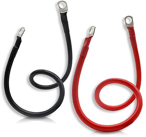 KUBOWAI Confezione di 2 Cavi Batteria con Capocorda ad Anello in Rame, Cavo in Rame per Batteria da 12V per Alimentazione e Trazione, 5AWG/16mm² 50cm Rosso e Nero (M10)