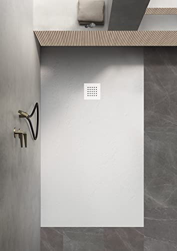 Petra-Receveur de douche en céramique effet pierre 140x80x3cm blanc