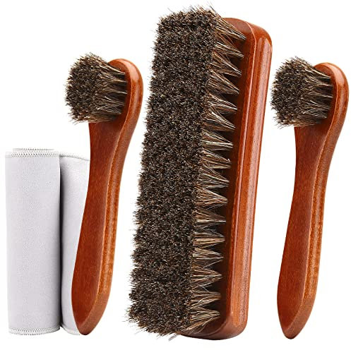 Unekez 4 Stück Rosshaar Schuhbürste Glanz Kit Schuhcreme Kit Lederschuhe Stiefel Reinigungsbürste Pflege Clean Dauber Applikatoren