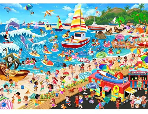 HUADADA Jigsaw Puzzles for Adults 1000 Piece -Happy Beach-1000 Piece Jigsaw Puzzles for Adults Challenging Game Toys