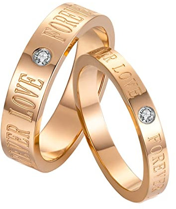 BCughia Freundschaftsringe Beste Freundin, Partnerringe Rosegold Set Edelstahl Forever Love Ring mit Zirkonia Damengröße 60 (19.1), Herrengröße 60 (19.1)