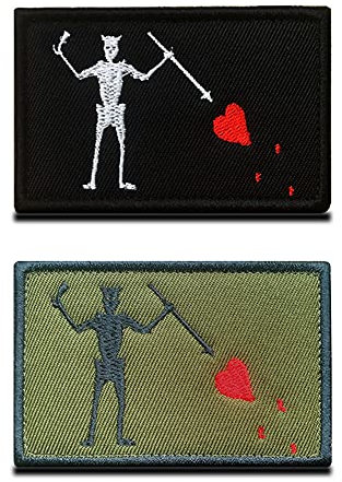 2 Stück Schwarzer Bart Pirat Rotes Herz Militär Bestickte Applikation Verschluss Piratenflagge Emblem Patch zum Befestigen für Kleidung Jacken Jeans Hut Weste Hundegeschirr Sammeln