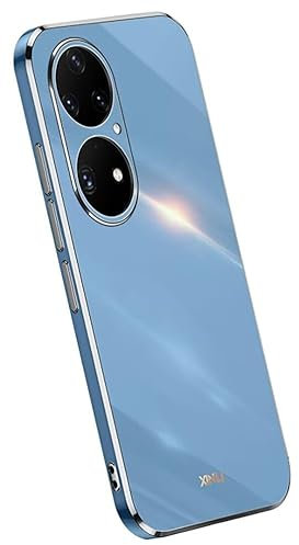 RankOne Phone Coque Convient à Huawei P50 Pro (6.6 inches), Étui de Téléphone Portable en Silicone avec Cadre de Galvanoplastie - Bleu Marine