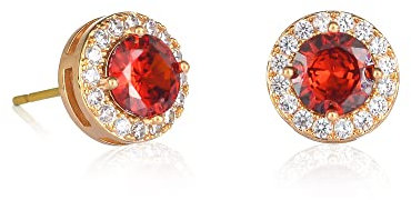 ZAVANA Gold-Ohrringe für Damen und Teenager-Mädchen im Halo-Design, Gold-Ohrstecker für Frauen mit klaren und roten Zirkonia-Steinen, vergoldete runde Ohrstecker in Rot