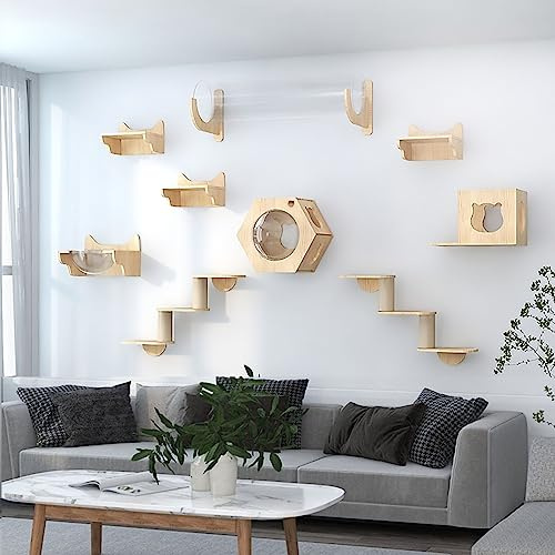 IMIDIA Katzenwandparkour, Katzen Kletterwand Set, Freie Kombination aus Lufthängebrücke, Hängematten-Glastunnel, Sprungplattform, Raumkapsel Usw. (Size : Set)