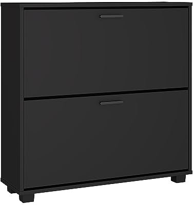 Panana 2/3 Drawer Shoe Cabinet,Wooden Shoe Storage Cupboard Freestanding Footwear Organizer with 2/3 Flip Doors Pull Down Shoe Rack (Black, 2 Drawers)