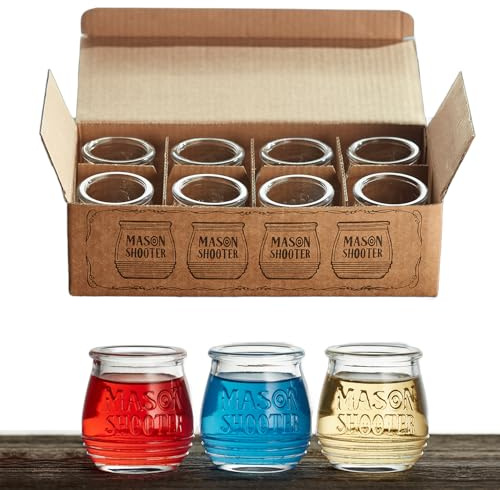 Small Mason Jars 2 oz Shot Glasses Set (8 Pack) Cute Mini Mason Jars, Gift | Fathers Day, Tequila Glasses, Whiskey, Liquor, Alcohol, Beer, Juice, Birthdays, Unique Favors, Moonshine Shooter Bottles, Bar