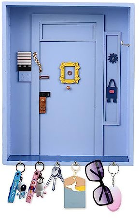 Porte Clé Mural Bois à 6 Crochets, Friends Key Holder, Friends Monica's Door, Boite a Clefs Murale Decorative, Porte Clef Mural Polyvalente,pour la Maison, pour Clés, Lettres, Iournaux (Blue)