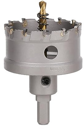 Vearter 60mm Hartmetall Lochsäge, TCT Lochbohrer Bohrer mit Zentrierbohrer, Hartmetallbohrer für Metall, Edelstahl, Baustahl, Aluminium, Kupfer, Eisen, Kunststoff, Glasfaser