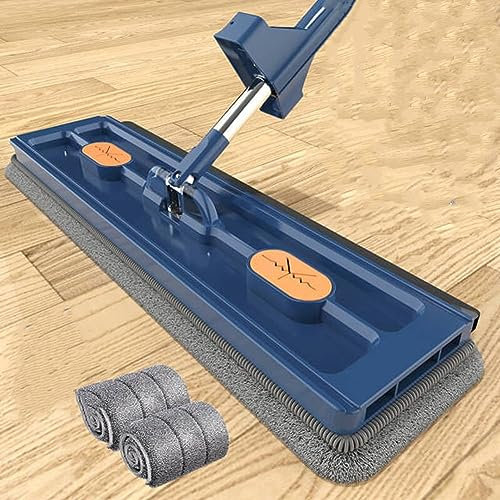 Großer Flachmopp im neuen Stil, Großer Flachmop, Large Flat Mop, Large New Style Flat Mop, 360° Drehgelenk Bodenwischer Set Flachmopp mit Wiederverwendbaren Mikrofaser-Wischpads (Blau)