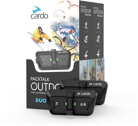 Cardo PACKTALK Outdoor Duo Pack, Helm-Kommunikationssystem, ideal für Ski, Snowboard und Radfahren (Schwarz, Zweierpackung)
