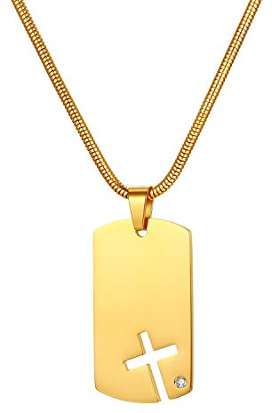 JewelryWe Schmuck Personalisierte Halskette mit Gravur Herren Damen Edelstahl Militärische Erkennungsmarke Dog Tag Kreuz Anhänger mit 22 Zoll Kette Schlangenkette Geschenk Silber
