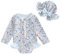 HodJIU - Traje de baño para bebé, niña, antiUV, manga larga, estampado para piscina, natación, playa y sombrero de sol, Azul Floral, 18 meses