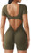 ZAAYO Damen Jumpsuit Kurz Eng Scrunch Butt Bodysuit U Kragen Body Einteiler Yoga Sexy RüCkenfrei Sport Overall Romper Gym Workout Bodycon Olivgrün L