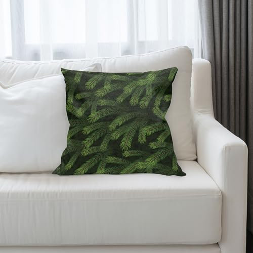 ABAKUHAUS Winter Kissenbezug, Vivid Tanne Kiefer Zweige Bäume Nadelbäume immergrüne Natur Wald, Kissenhülle mit Reißverschluss Beidseitiger Druck, 50 x 50 cm, Grün Dunkelgrün Caramel