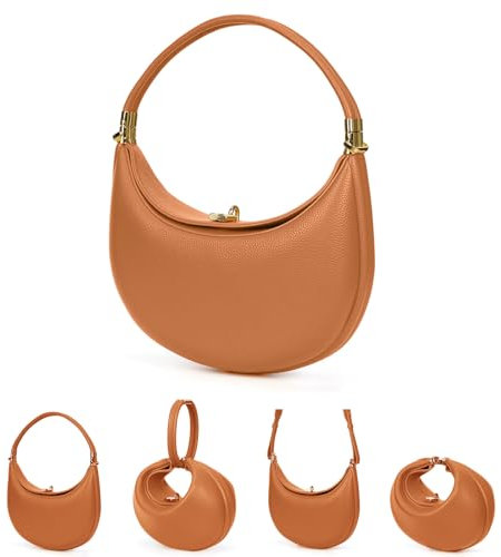 GSenhui Halbmond-Umhängetasche aus Leder für Damen – kleine Kunstleder-Schultertasche, Halbmond-Knödel-Luna-Tasche, braun