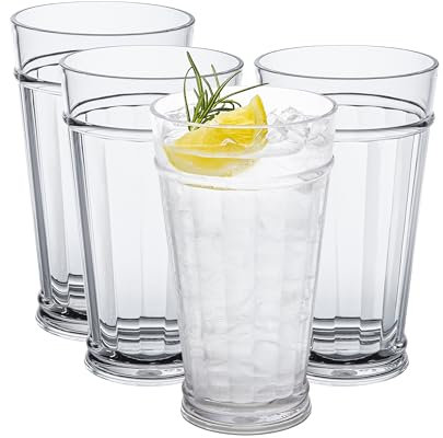 bzyoo Liberty Highball-Becher-Set, 600 ml, BPA-frei, bruchsicher, lebensmittelecht, kristallklare, langlebige Trinkgläser für kalte Getränke, 4-teilig