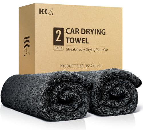 KKV Mikrofaser-Handtücher (88,9 x 61 cm), extra groß, ultra-saugfähig, Trockentuch für Autos und LKWs, ohne Streifen, Kratzer oder Wasserflecken, 2 Stück