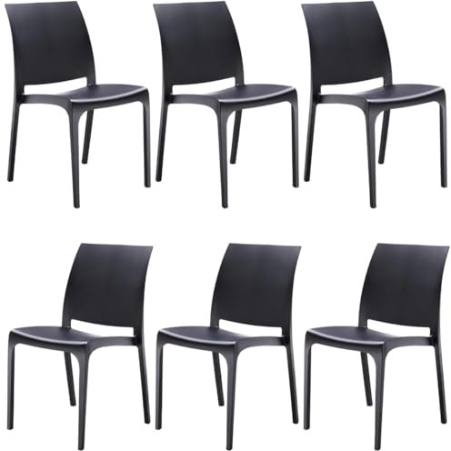 Tomaino - Sedia in Plastica Da Cucina - Set 6 Sedie Plastica Impilabili Con Braccioli Per Esterno e Interno - Sedie per Giardino, Soggiorno, Balcone o Bar - Nero