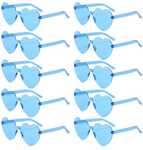 JIHUOO 10 Stück herzförmige randlose Sonnenbrille klare Liebe Herz Brille farbige Geburtstag Herz Sonnenbrille Junggesellinnenabschied Herzförmige Brille Funky Festival Sonnenbrille für Erwachsene