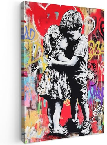 MuchoWow© Impression sur Toile Decoration Murale Peinture 40x60 cm Tableaux Decoratifs Muraux Déco Chambre Tableau Salon Graffiti - Noir et blanc - Street art