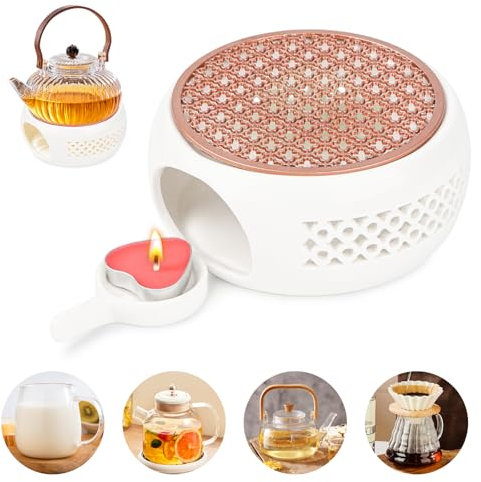 Stövchen für Teekanne, Keramik Teewärmer mit Teelichthalter, Teestövchen Teelichtofen Tee Warmhalter Teekannenwärmer Geeignet zum Erhitzen von Tee, Milch und Kaffee (A)
