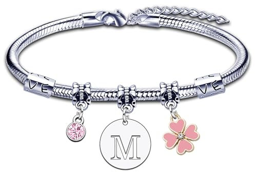 KJKJKJ A-Z 26 Lettera Iniziale Ciondolo Bracciale Donne - Regalo Personalizzato per Natale, Compleanno, Laurea - Idea per Figlia, Sorelle, Amici, Amante (M)