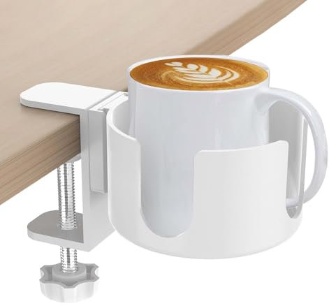 Creative Table Drink Holder, Desk Cup Holder Made of Aluminum Alloy, Adjustable Table Cup Holder Clamp, Desk Bottle Holder Easy to Install, Cup Holder Clip for Water, Drinks, Coffee Cup (White)
