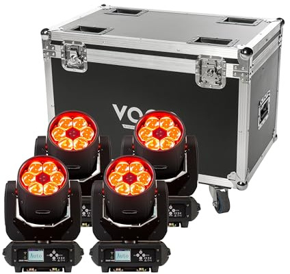 LED Moving Head 4er Set lightmaXX VEGA 3WAY PRO, 240W RGBW, 17 DMX Kanäle, Zoom, inkl. Tour Case & Kabel