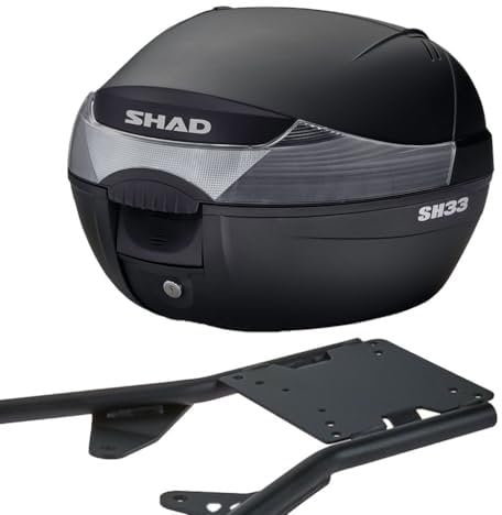 MOTOMENT Bundle Topcase inklusive Gepäckträger Komplettset Shad 33 Liter passend für Vespa Primavera 50 i-get (Euro 5) CD01-4 Takt 3V 2020-2022