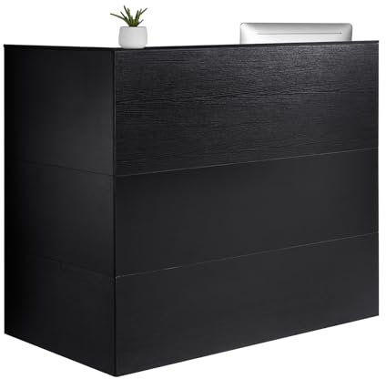 VEVOR Reception Desk, 55.12 x 31.50 x 47.24 in L-Shaped Front Counter Table, Office Reception Counter with Drawer Keyboard Tray and Storage Cabinet, for Checkout, Lobby, Beauty Salon & Office, Black