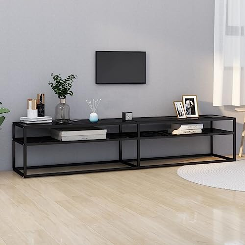 Natulvd 200 cm TV Stand for 75 Inch TVs, 2 Tier Gaming Entertainment Center with 2 Tier Glass Shelf, Modern TV Cabinet for Living Room Bedroom (Black Marble)