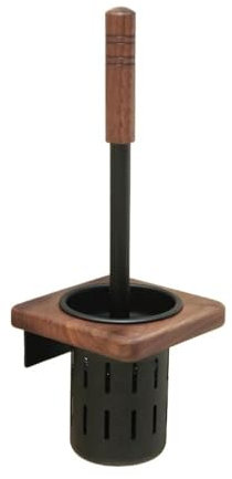 Ensemble de Porte-balais de Toilette Rond en Bois et Aluminium, avec Base de Drainage Respirante et Fixation Murale