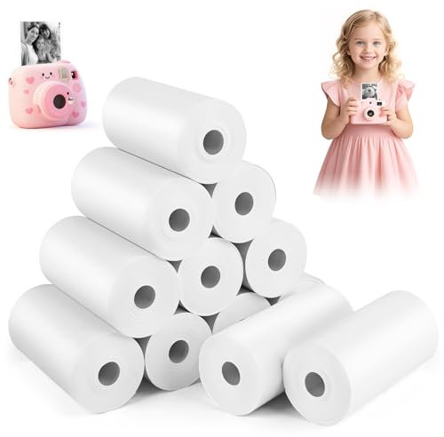 Thermopapier für Kinderkamera, 57mm x 25mm x 7m Thermopapier für Kinder Sofortbildkameras, Thermodrucker Papier Weiß, Kinderkamera Nachfülldruckpapier für Scrapbooking, Fotos, Etiketten, 12 Rollen