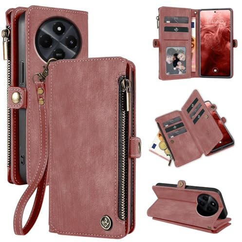 LBH Handy Hülle für Xiaomi Redmi 14C Klapphülle RFID Schutz Wallet Geldbeutel Geldbörse Cover Case Flipcase Kartenfächer Geldfach Münzfach Rosa