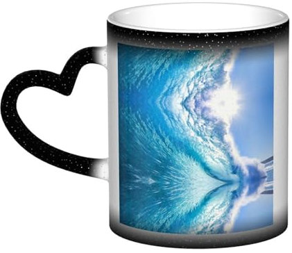 HYSDPUZK Ocean Color Changing Mug in The Sky - Full-Print Ceramic Mug with Heat-Sensitive Technology, Black to White Transformation