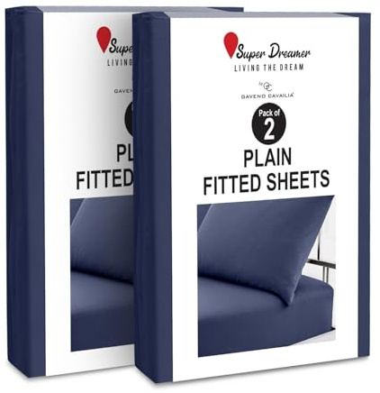 GC GAVENO CAVAILIA 2 Pack Fitted Sheet Double - Deep Pocket 25cm - Microfiber Bed Sheet (137x193 cm) - Wrinkle & Fade Resistant - Elastic Corners - Breathable & Easycare Bottom Sheet - Navy