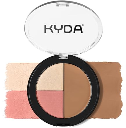 KYDA 3 Colors Highlighting Eye & Cheek Palette, 3-in-1 Makeup Palette – Matte Bronzer + Shimmer Highlighter and Blush, Radiance Glow Face Highlighter Contour Makeup for Women, Vegan Beauty