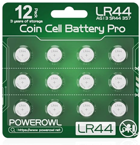 POWEROWL LR44 1,5V Alkaline Knopfzellenbatterien AG13 A76 L1154F 357 303 SR44-12 Stück Grün