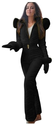 Generisch Skianzug Damen Einteiler Wasserdicht Schneeanzug Warm Gefüttert Elegant Skioverall Winter Outdoor Oversize Schneeoverall Skifahren Winddicht Skibekleidung Atmungsaktiv Jumpsuit Mit Kapuze