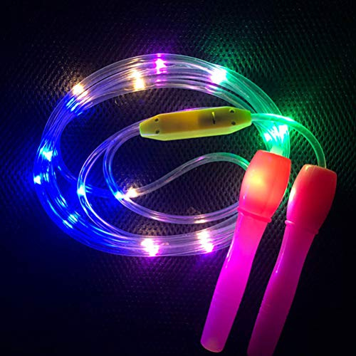 Dilwe Springseil für Kinder, LED-blinkendes Springseil mit 3 Lichtmodi und Verstellbarer Länge 280 Cm, für Erwachsene, Kinder, Fitness, Gewichtsverlust, Partyspiele (zufällige Farbe)