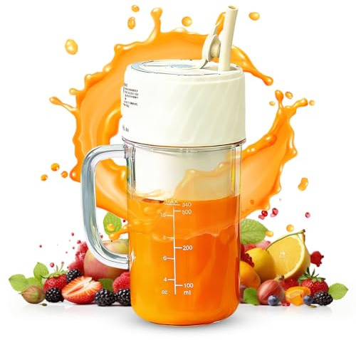Mini Mixeur Portable 340ml Avec Paille Intégrée Sans BPA, Blender Smoothie Rechargeable USB 6 Lames Inox 21000 tr/min pour Bureau Voyage