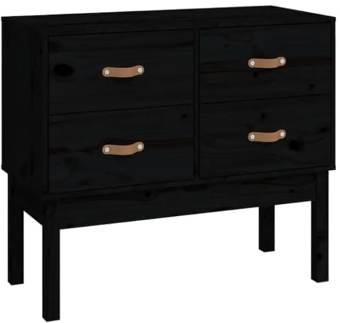 Helloshop26 Armoire Console Noire 90 x 40 x 78 cm avec 4 tiroirs Rangement Design Rustique en Bois de pin 02_0048456