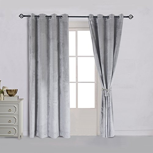 Cherry Home Superweicher, luxuriöser Schwerer Samt, 2er-Set, rauchgrau, Klassische Verdunkelungsvorhänge, Heimkino-Ösen, Vorhänge mit Ösen, Hellgrau, 132,1 x 213,4 cm (B x L)