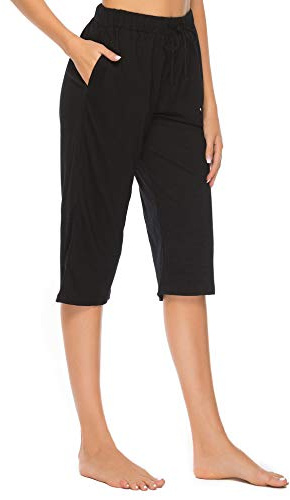 Vlazom Damen Schlafanzughose Baumwolle Pyjamahose Nachtwäsche Kurz Freizeit Hose mit Taschen und Kordelzug