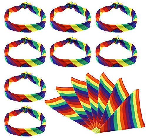 OTOTEC 15 Stücke Regenbogen Gestreiften LGBT Stolz Bandana Stirnband Armband Kopftuch Set Reiten Yoga Übung Gay Stolz Zubehör