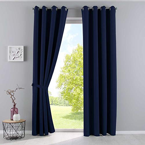 Gardinenbox Vorhänge Blickdicht »Newyork« Blau HxB 245x140 cm 2er-Pack Thermo-Gardinen Verdunkelungsvorhang Blackout Ösen schalldämmend ÖKOTEX UV-Schutz Raffhalter, 201920600-2